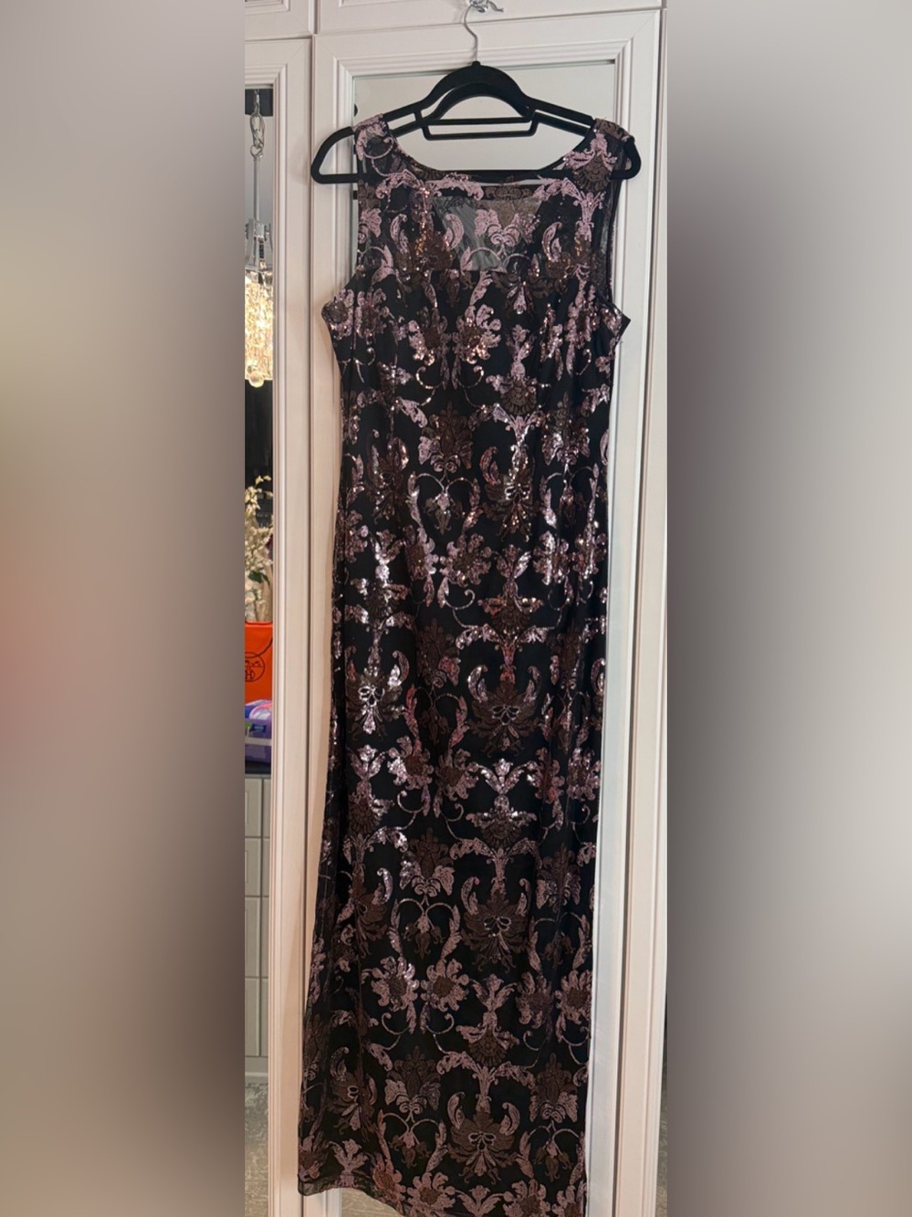 Scarlett Black & Dusty Rose Sequin Floral Evening Gown